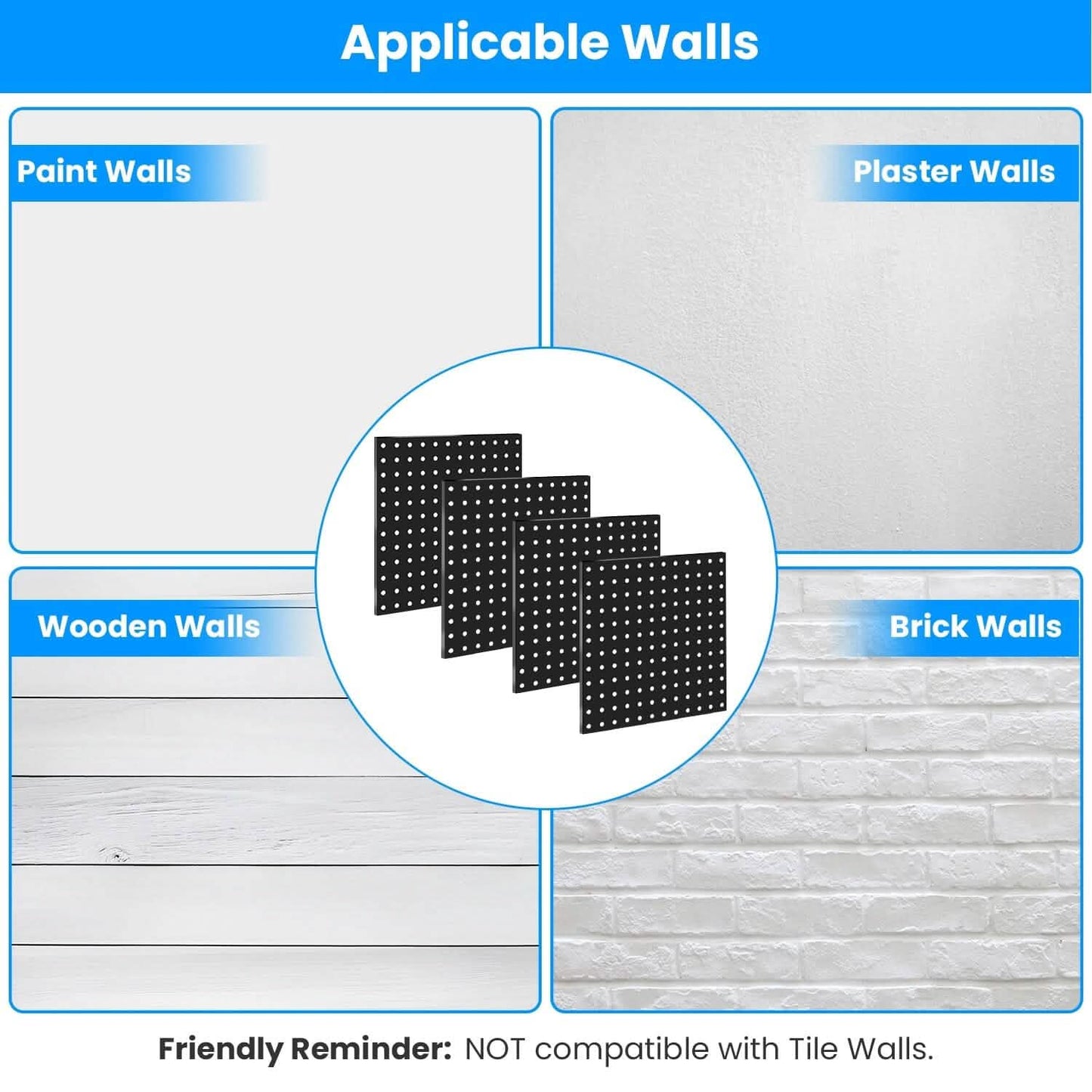 4-Pack: Metal Black Pegboard Wall Organizer with 1" Spacing 1/4" Hole DailySale