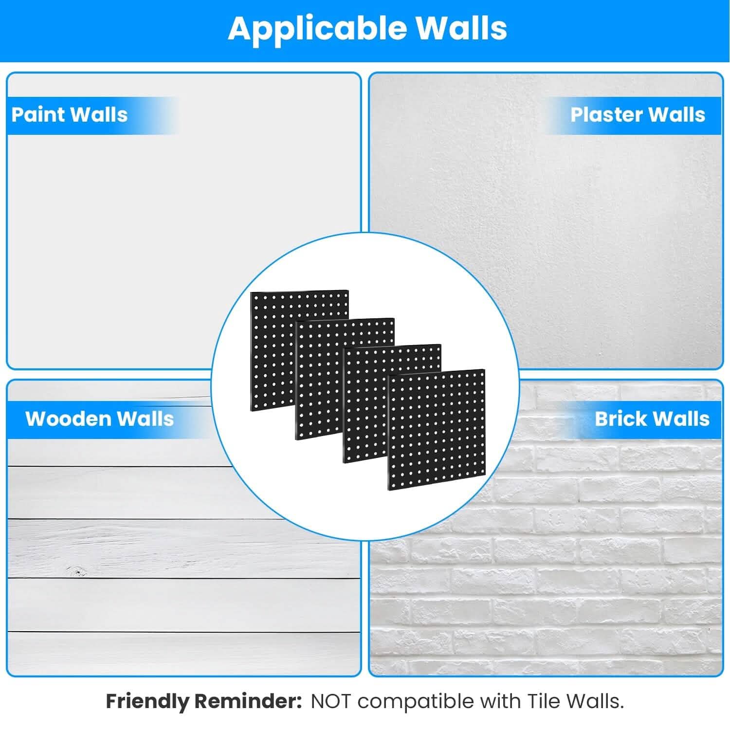 4-Pack: Metal Black Pegboard Wall Organizer with 1" Spacing 1/4" Hole DailySale