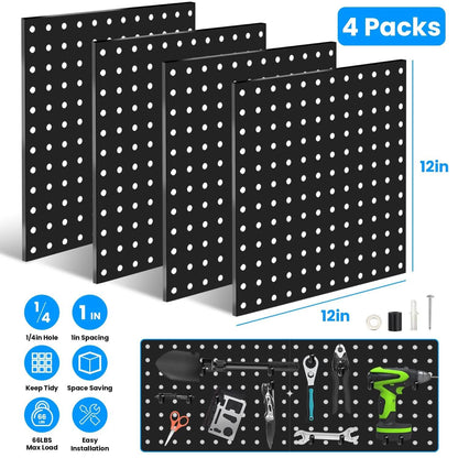 4-Pack: Metal Black Pegboard Wall Organizer with 1" Spacing 1/4" Hole DailySale