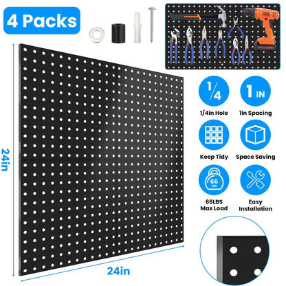 4-Pack: Metal Black Pegboard Wall Organizer with 1" Spacing 1/4" Hole DailySale