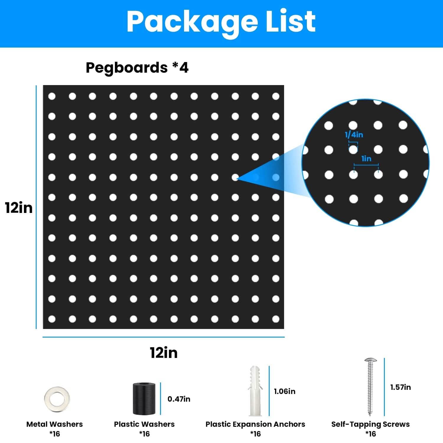4-Pack: Metal Black Pegboard Wall Organizer with 1" Spacing 1/4" Hole DailySale
