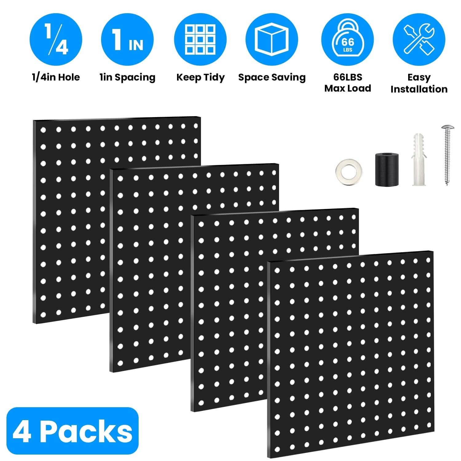 4-Pack: Metal Black Pegboard Wall Organizer with 1" Spacing 1/4" Hole DailySale