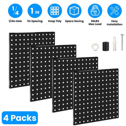 4-Pack: Metal Black Pegboard Wall Organizer with 1" Spacing 1/4" Hole DailySale