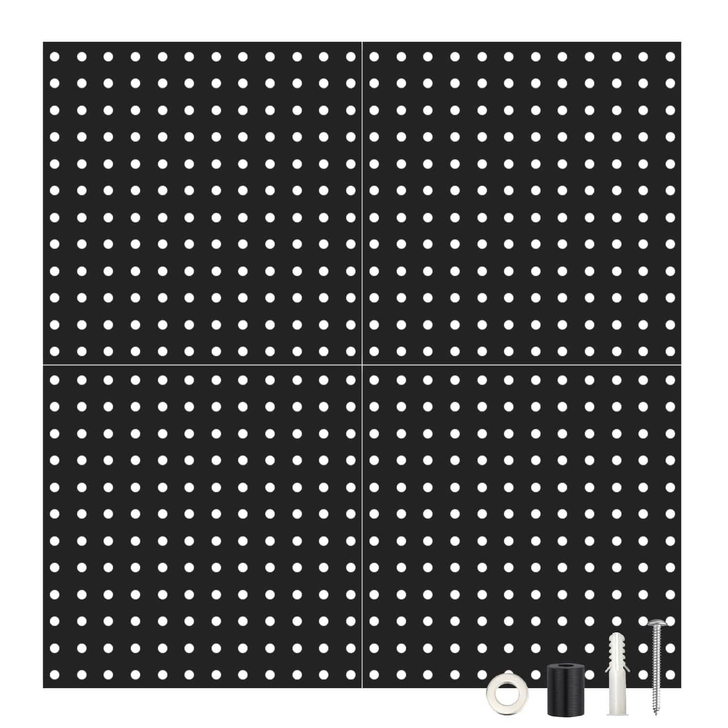 4-Pack: Metal Black Pegboard Wall Organizer with 1" Spacing 1/4" Hole DailySale