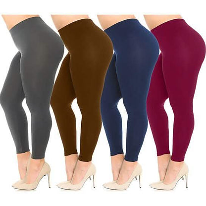 4-Pack: Plus Size Women's Ultra-Soft Stretchy Solid Yoga Leggings DailySale