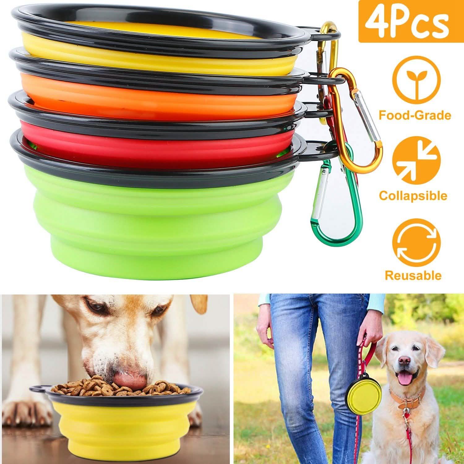 4-Pack: Silicone Collapsible Dog or Cat Food Water Bowl DailySale