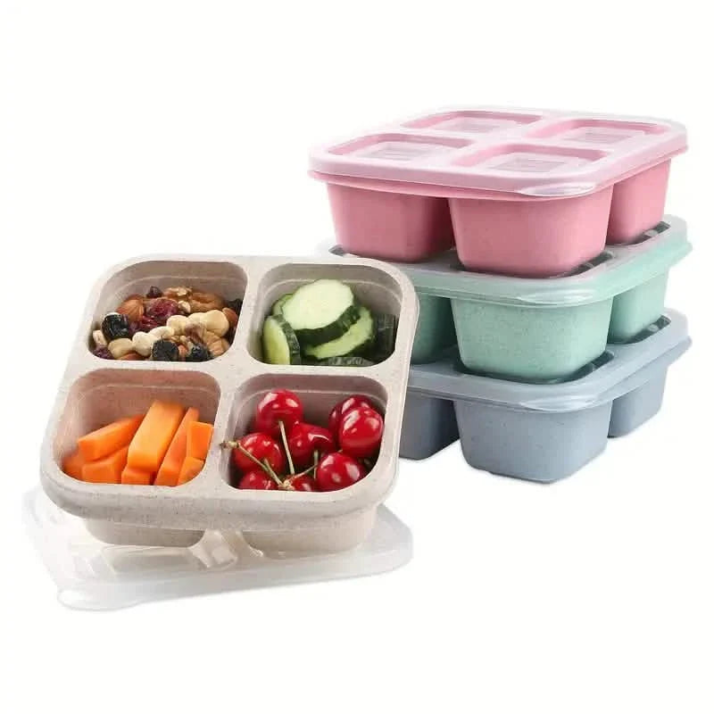 4-Pack: Snack Container With 4 Compartments, Divided Bento Lunch Box With Transparent Lids DailySale