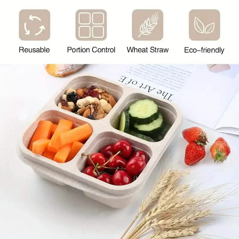 4-Pack: Snack Container With 4 Compartments, Divided Bento Lunch Box With Transparent Lids DailySale