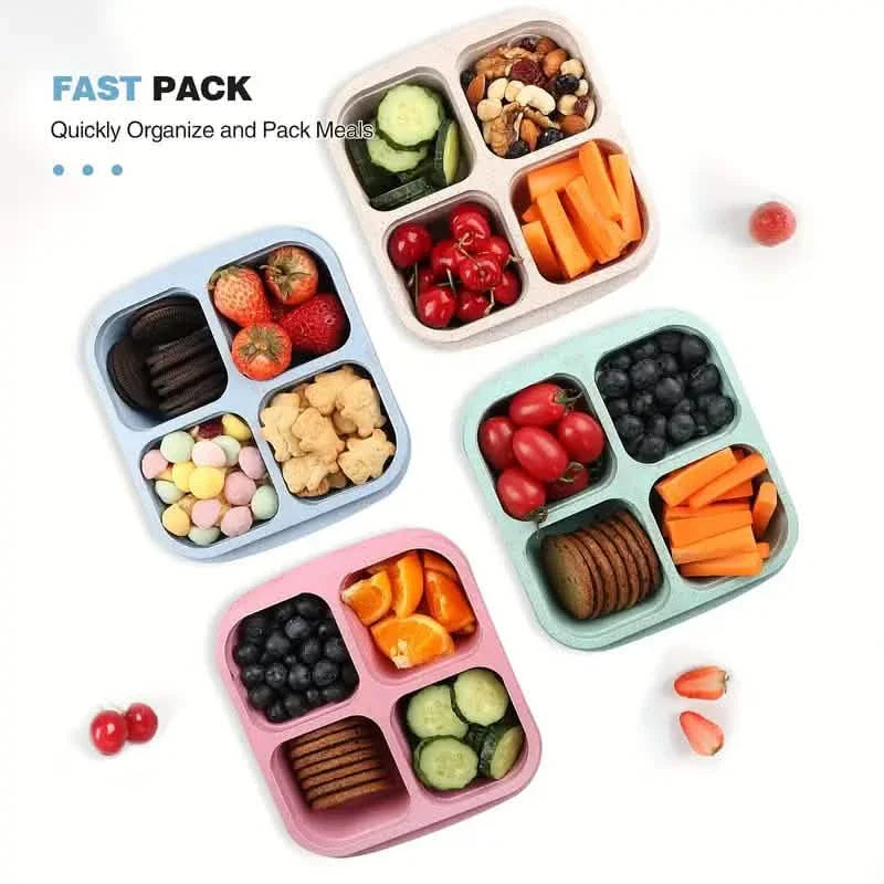 4-Pack: Snack Container With 4 Compartments, Divided Bento Lunch Box With Transparent Lids DailySale