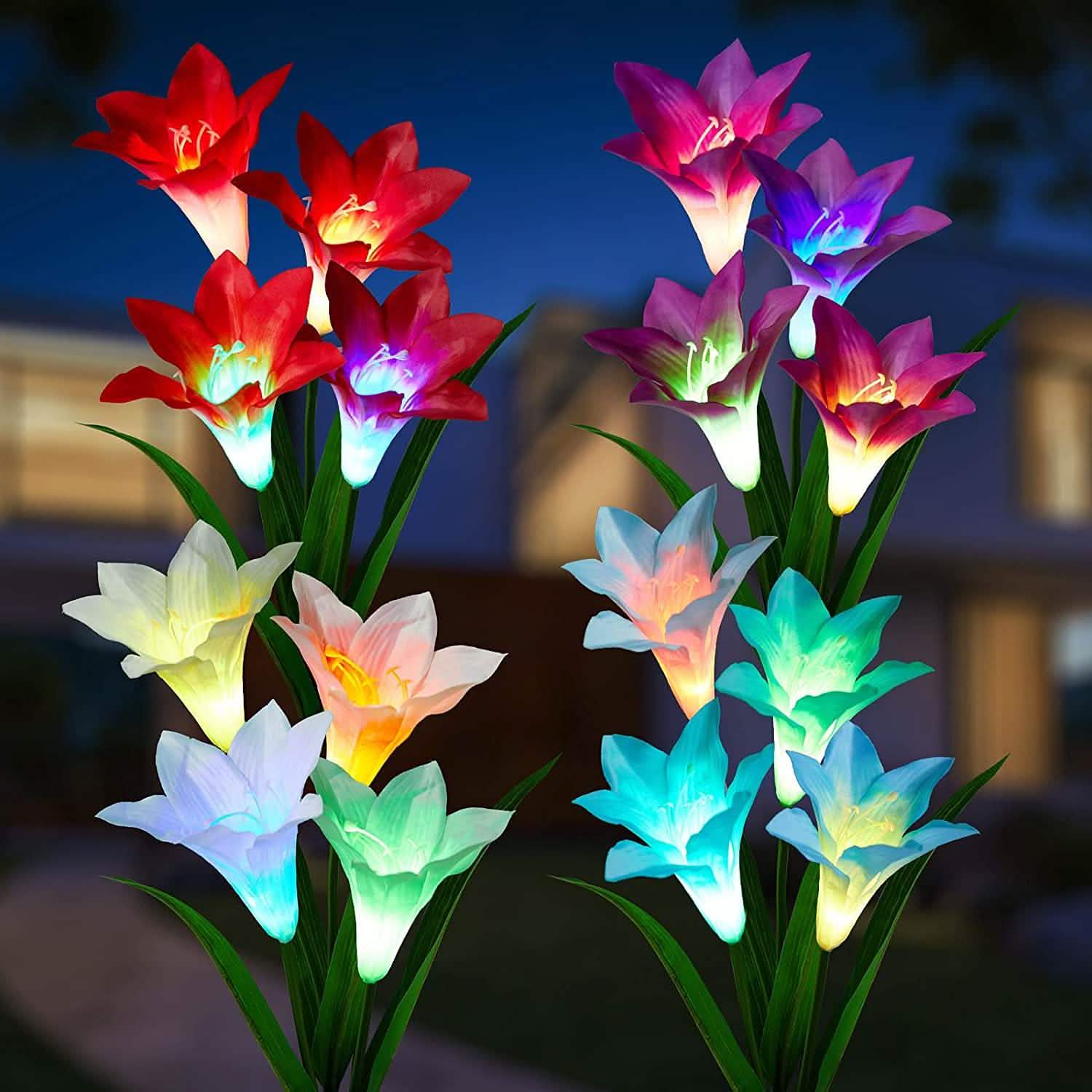 4-Pack: Solar Garden Lights Color Changing with16 Larger Lily Flowers DailySale