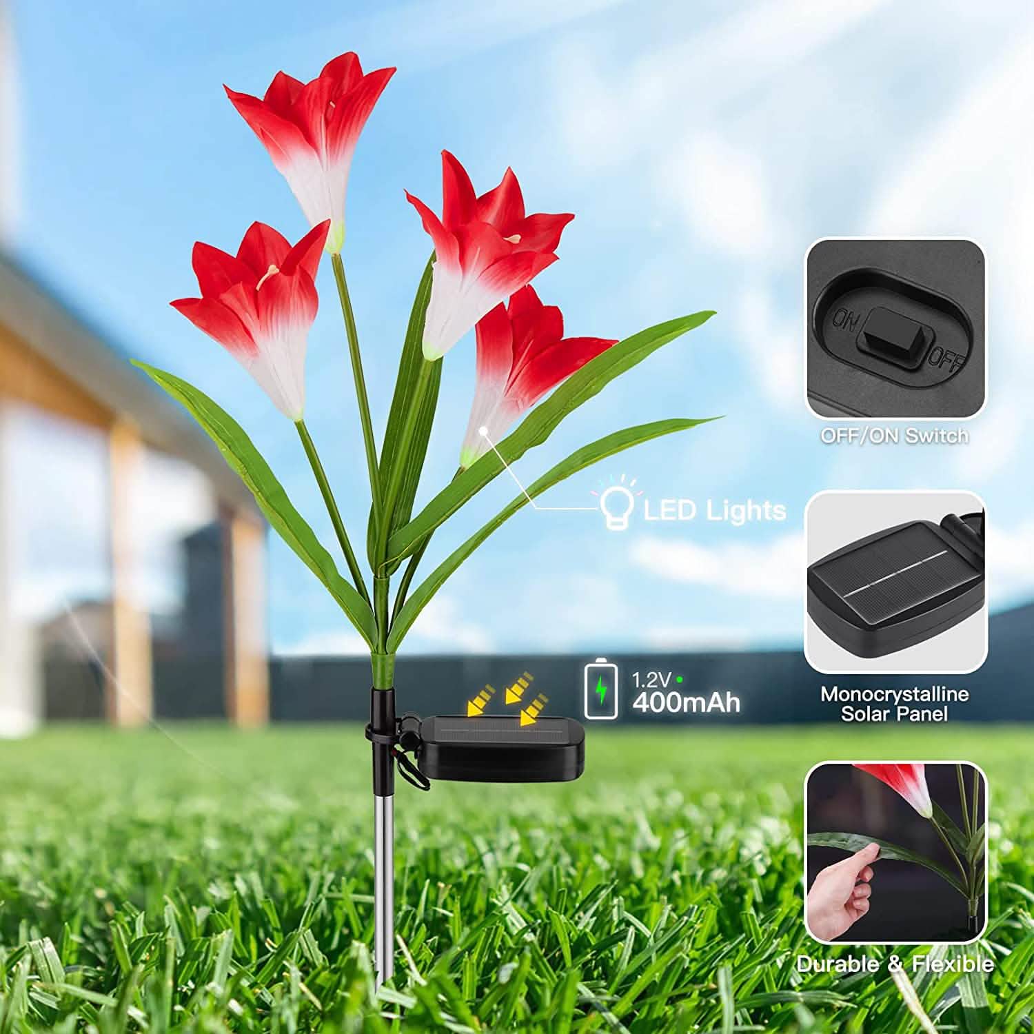 4-Pack: Solar Garden Lights Color Changing with16 Larger Lily Flowers DailySale