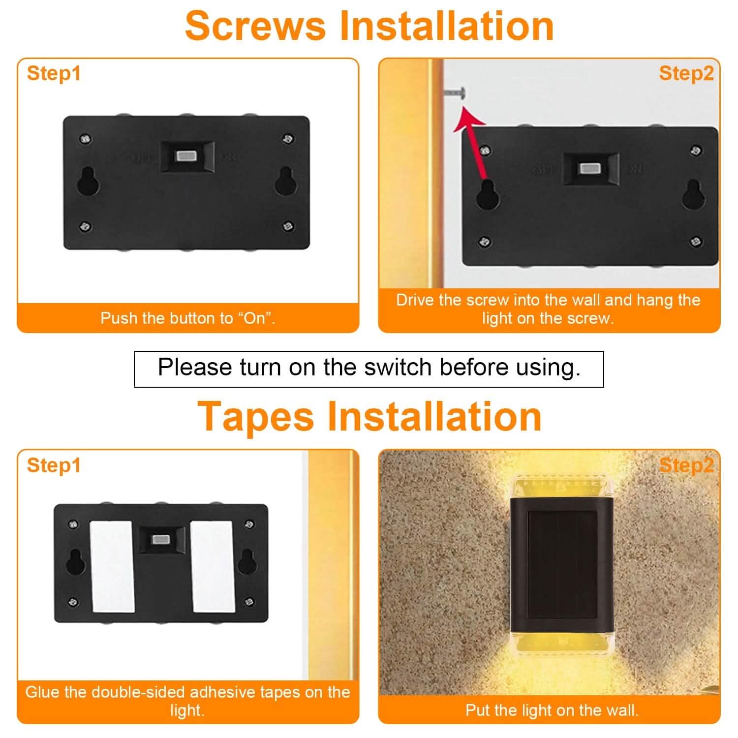 4-Pack: Solar Powered Wall Sconce Light IP55 Rechargeable Optical Sensor Lamp DailySale