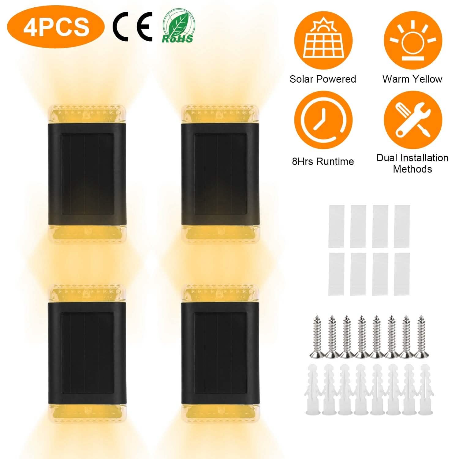 4-Pack: Solar Powered Wall Sconce Light IP55 Rechargeable Optical Sensor Lamp DailySale