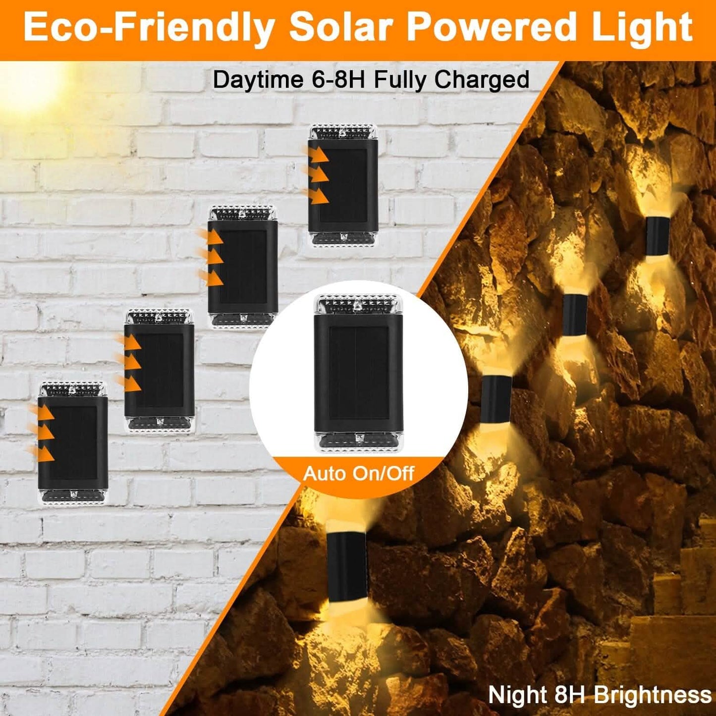 4-Pack: Solar Powered Wall Sconce Light IP55 Rechargeable Optical Sensor Lamp DailySale