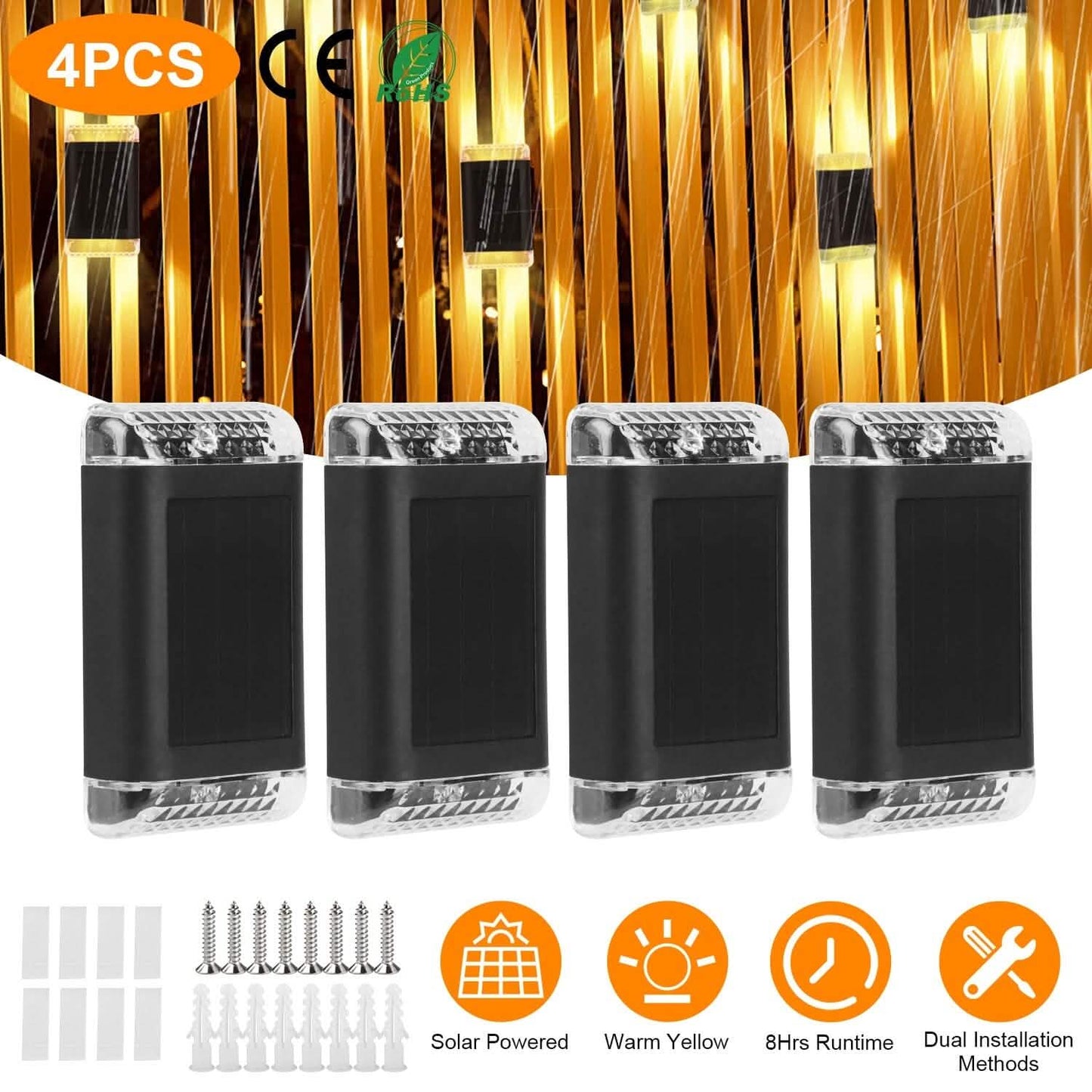 4-Pack: Solar Powered Wall Sconce Light IP55 Rechargeable Optical Sensor Lamp DailySale