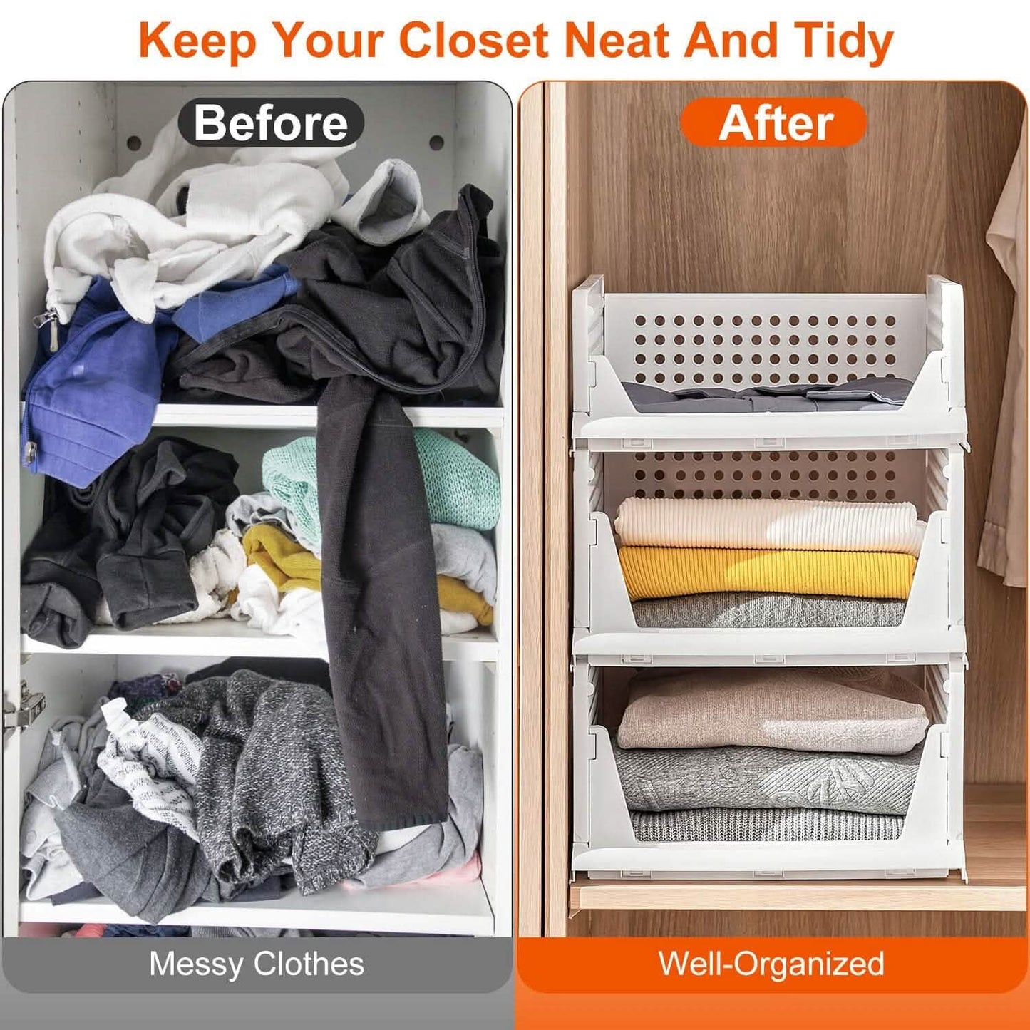 4-Packs: Plastic Storage Box Closet Organizer Foldable Storage with Slide Rail Push-Pull DailySale