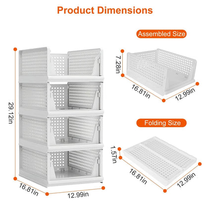4-Packs: Plastic Storage Box Closet Organizer Foldable Storage with Slide Rail Push-Pull DailySale