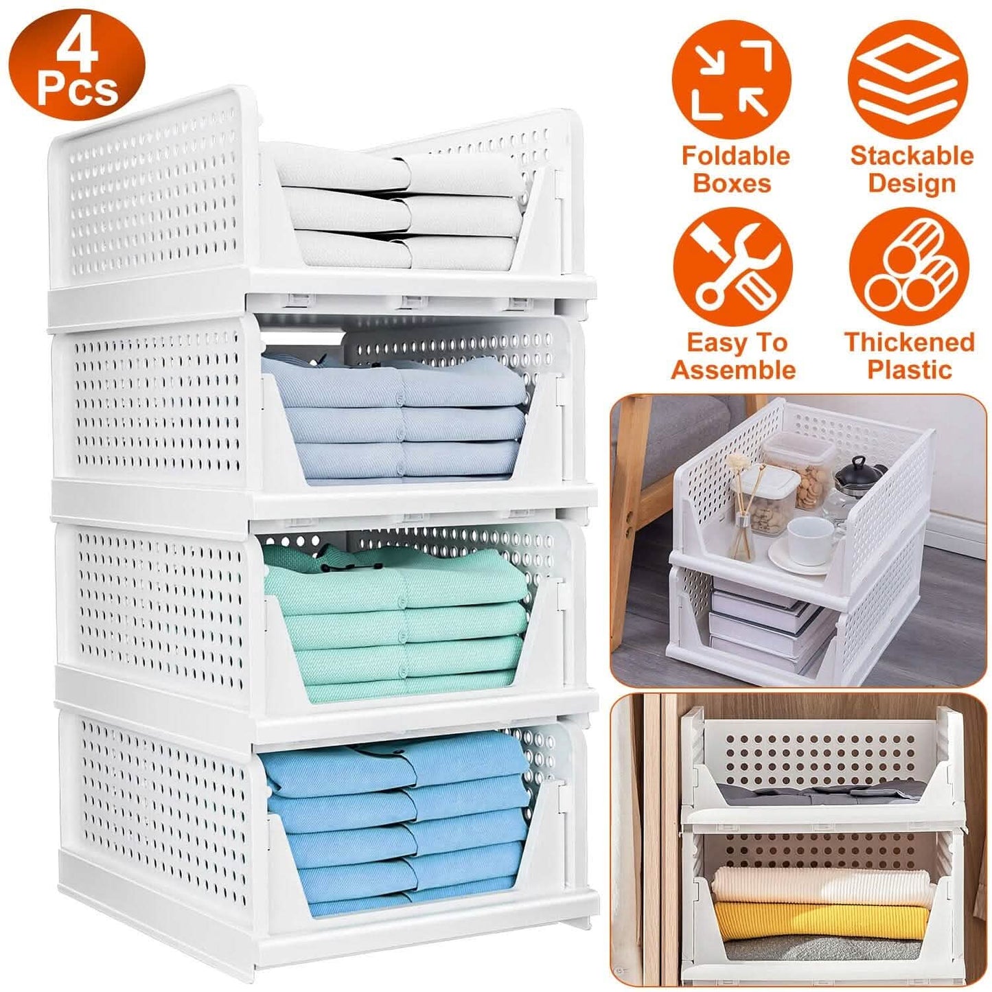 4-Packs: Plastic Storage Box Closet Organizer Foldable Storage with Slide Rail Push-Pull DailySale