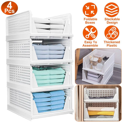 4-Packs: Plastic Storage Box Closet Organizer Foldable Storage with Slide Rail Push-Pull DailySale