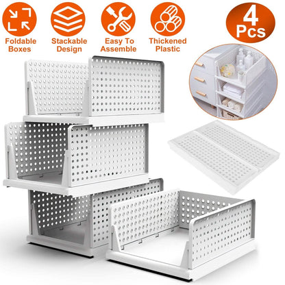 4-Packs: Plastic Storage Box Closet Organizer Foldable Storage with Slide Rail Push-Pull DailySale