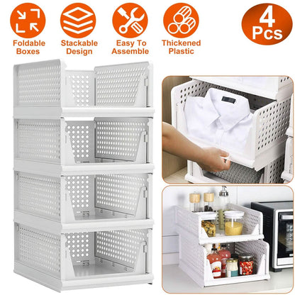 4-Packs: Plastic Storage Box Closet Organizer Foldable Storage with Slide Rail Push-Pull DailySale