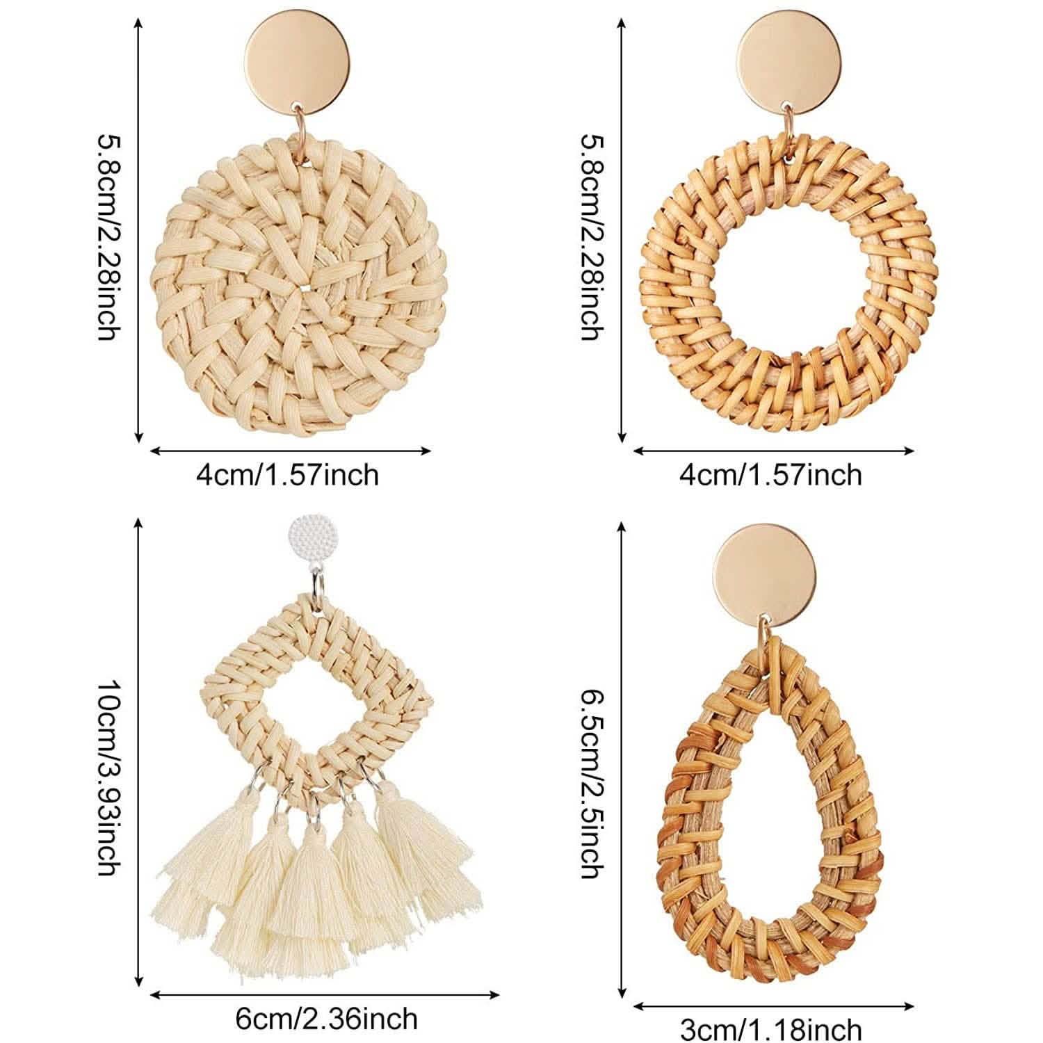 4-Pairs: Women's Rattan Earrings DailySale