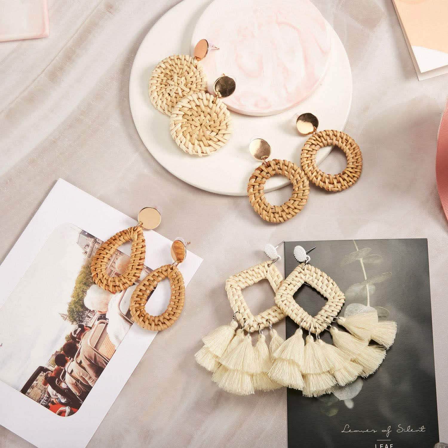 4-Pairs: Women's Rattan Earrings DailySale