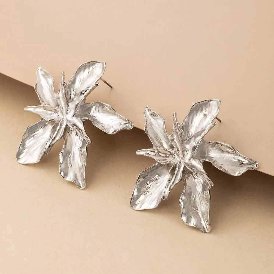 4-Pairs: Women's Textured Metal Flower Design Stud Earrings DailySale
