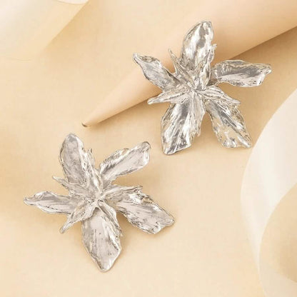 4-Pairs: Women's Textured Metal Flower Design Stud Earrings DailySale