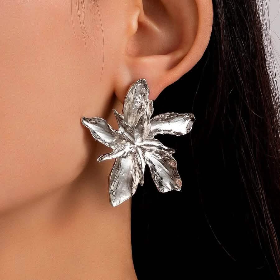 4-Pairs: Women's Textured Metal Flower Design Stud Earrings DailySale