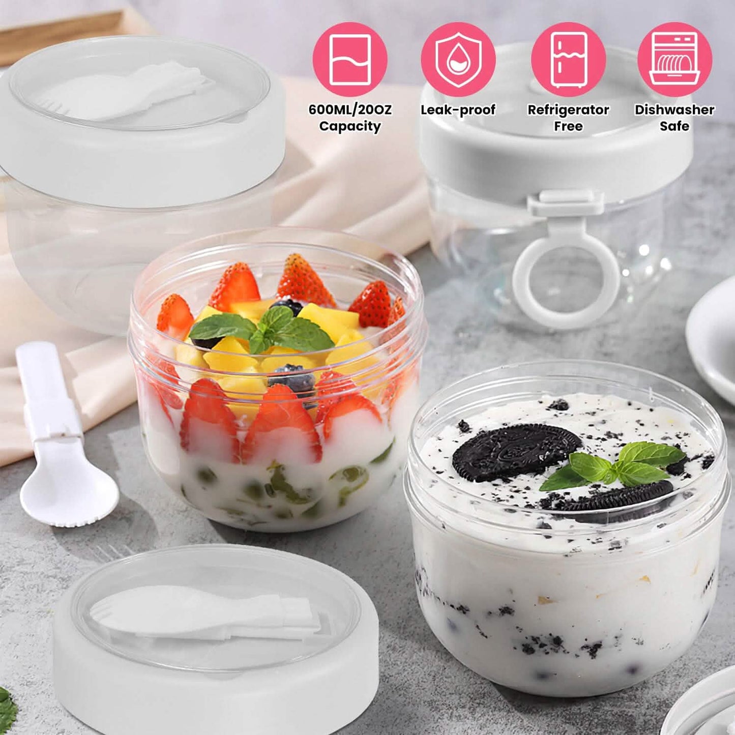 4-Piece: 20 Oz Oat Containers with Lids and Folding Spoons DailySale
