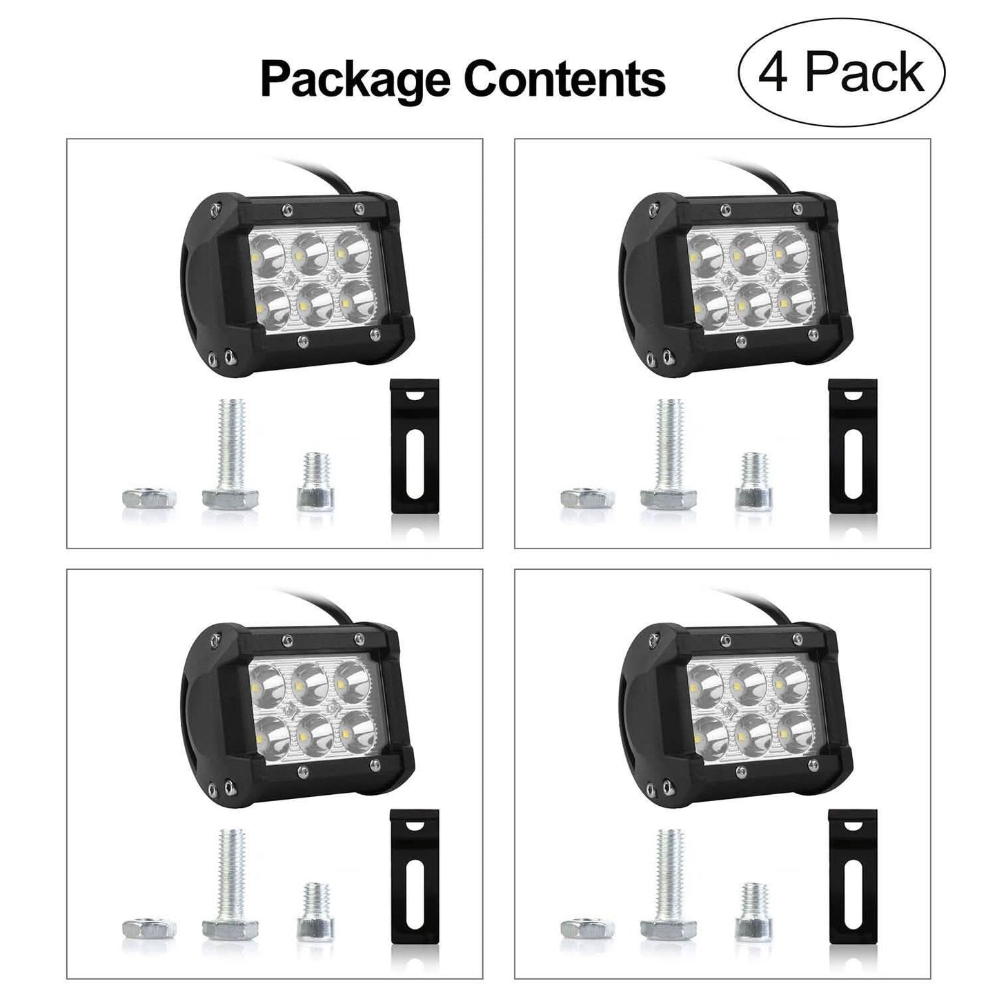 4-Piece: 4” 18W Dual Row LED Spot Light Pod DailySale