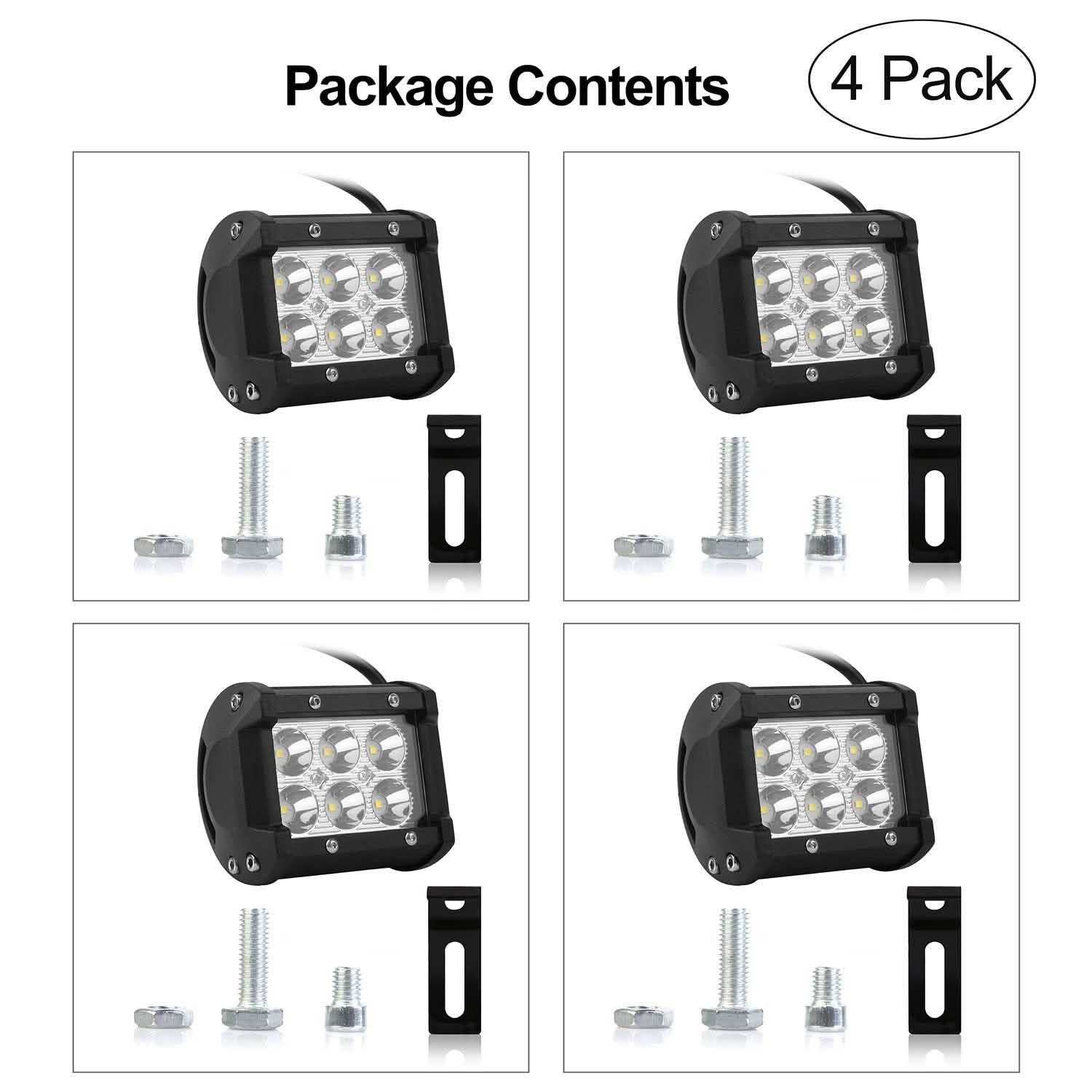 4-Piece: 4” 18W Dual Row LED Spot Light Pod DailySale