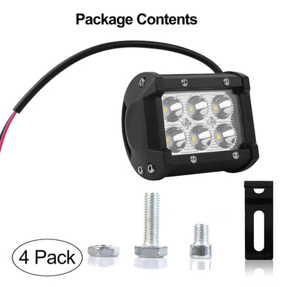 4-Piece: 4” 18W Dual Row LED Spot Light Pod DailySale