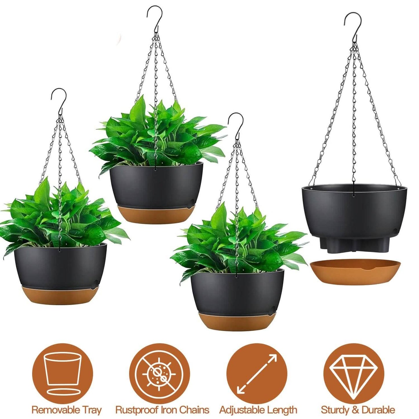 4-Piece: 9.64" Diameter Hanging Planter with Drainage Holes DailySale