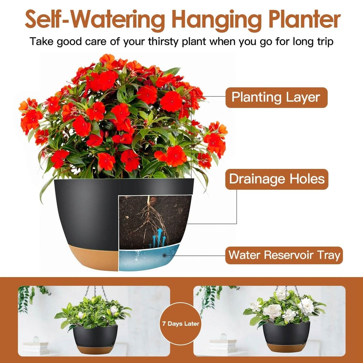 4-Piece: 9.64" Diameter Hanging Planter with Drainage Holes DailySale