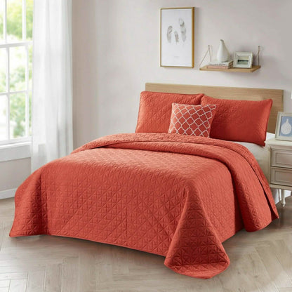 4-Piece: Bibb Home Solid Reversible Quilt Set with Embroidered Cushion DailySale