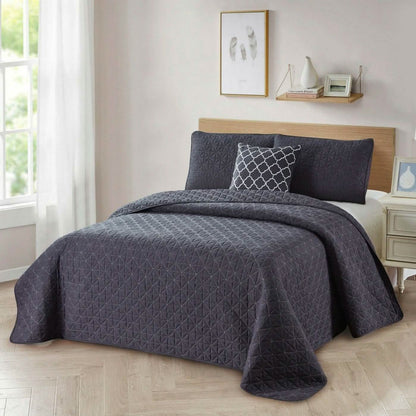 4-Piece: Bibb Home Solid Reversible Quilt Set with Embroidered Cushion DailySale