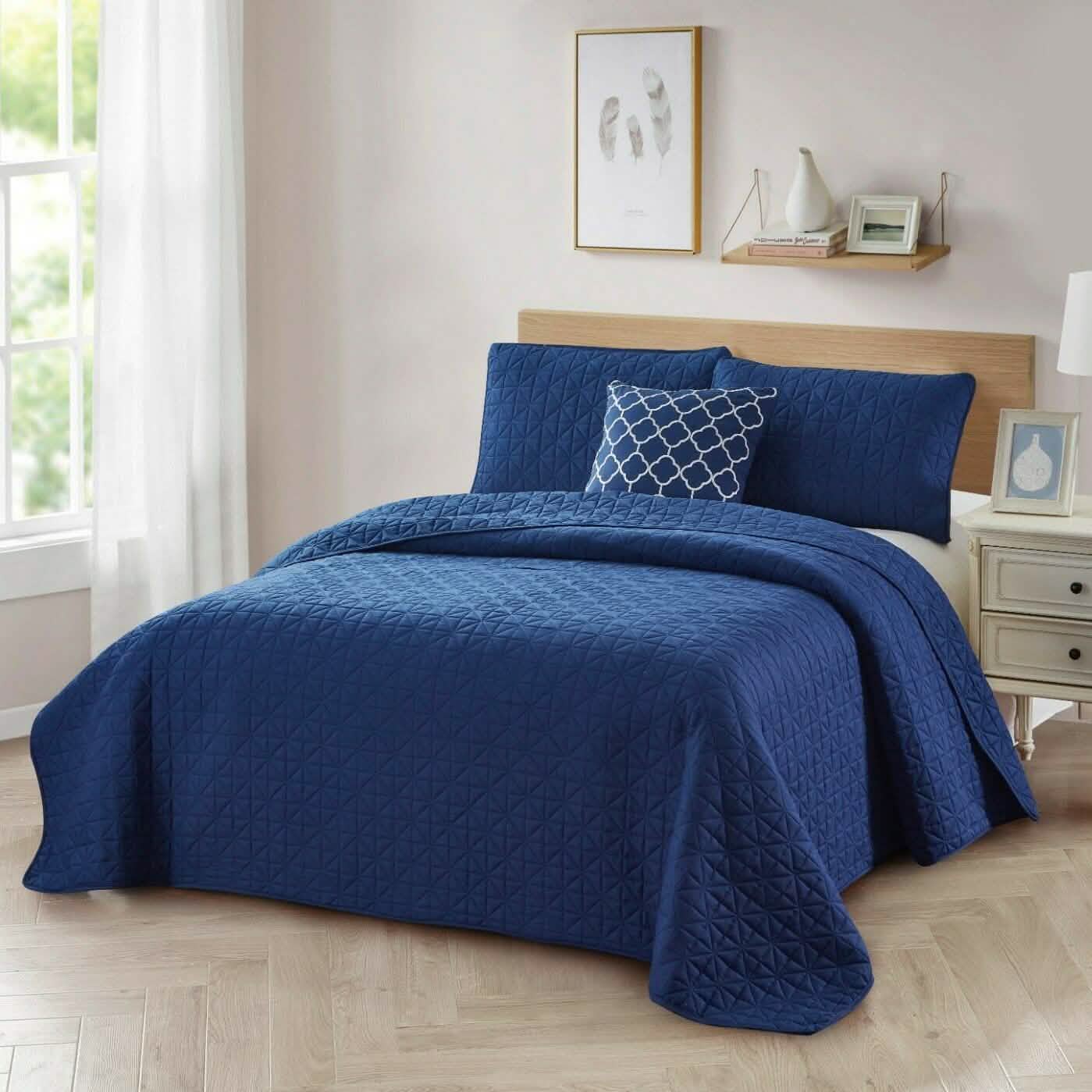 4-Piece: Bibb Home Solid Reversible Quilt Set with Embroidered Cushion DailySale