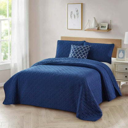 4-Piece: Bibb Home Solid Reversible Quilt Set with Embroidered Cushion DailySale