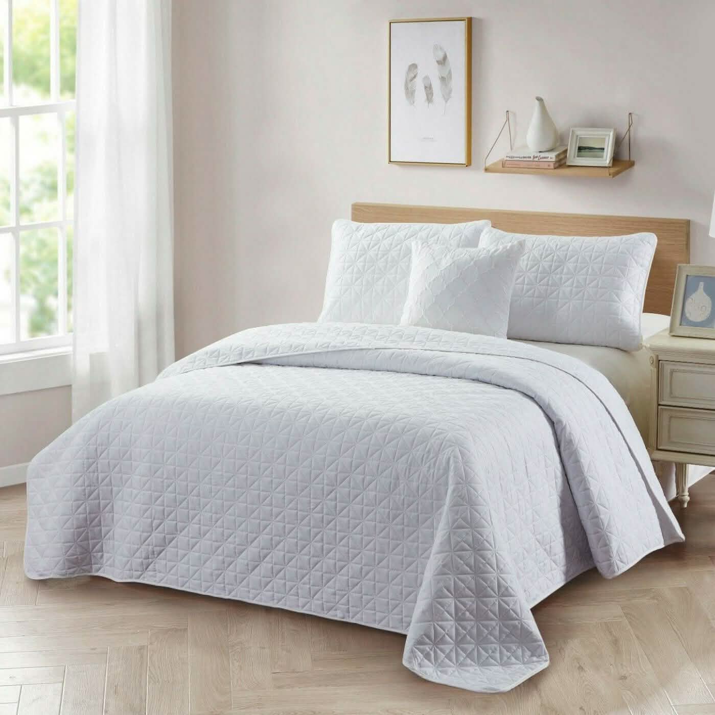 4-Piece: Bibb Home Solid Reversible Quilt Set with Embroidered Cushion DailySale