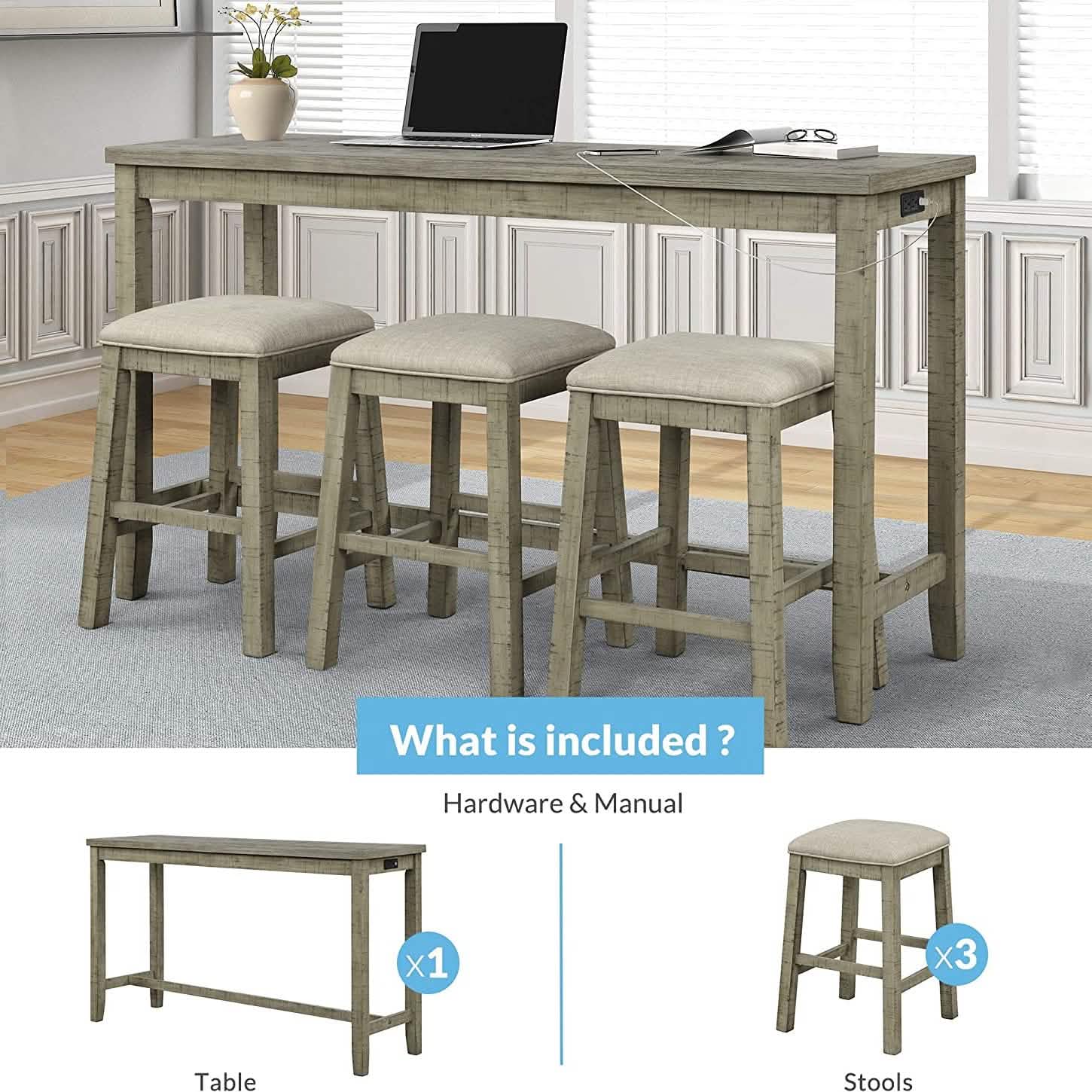 4-Piece: Counter Height Bar Table Set DailySale