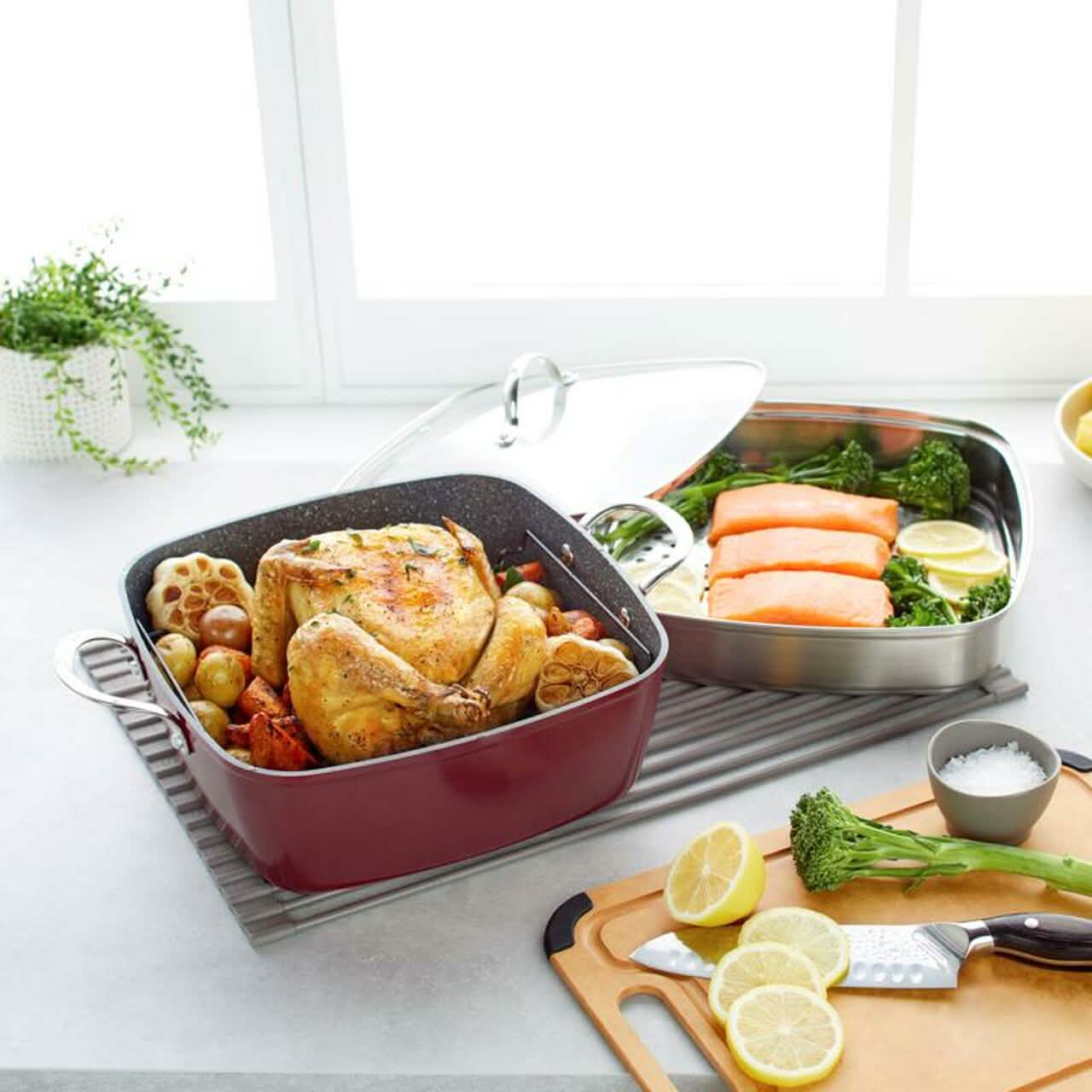4-Piece: Curtis Stone Dura-Pan Chef Square Saute Set (Refurbished) DailySale