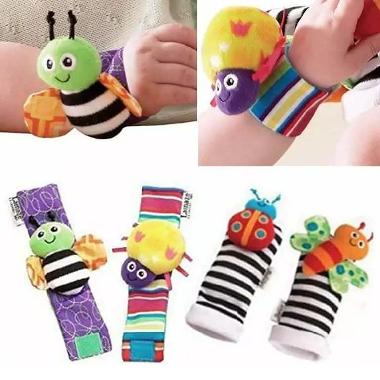 4-Piece: Cute Animal Soft Baby Socks Toys Wrist Rattles Set DailySale