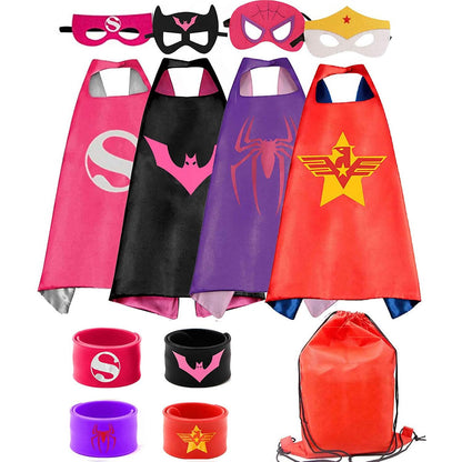 4-Piece: Kids Dress Up Superhero Capes Set and Slap Bracelets for Girls DailySale