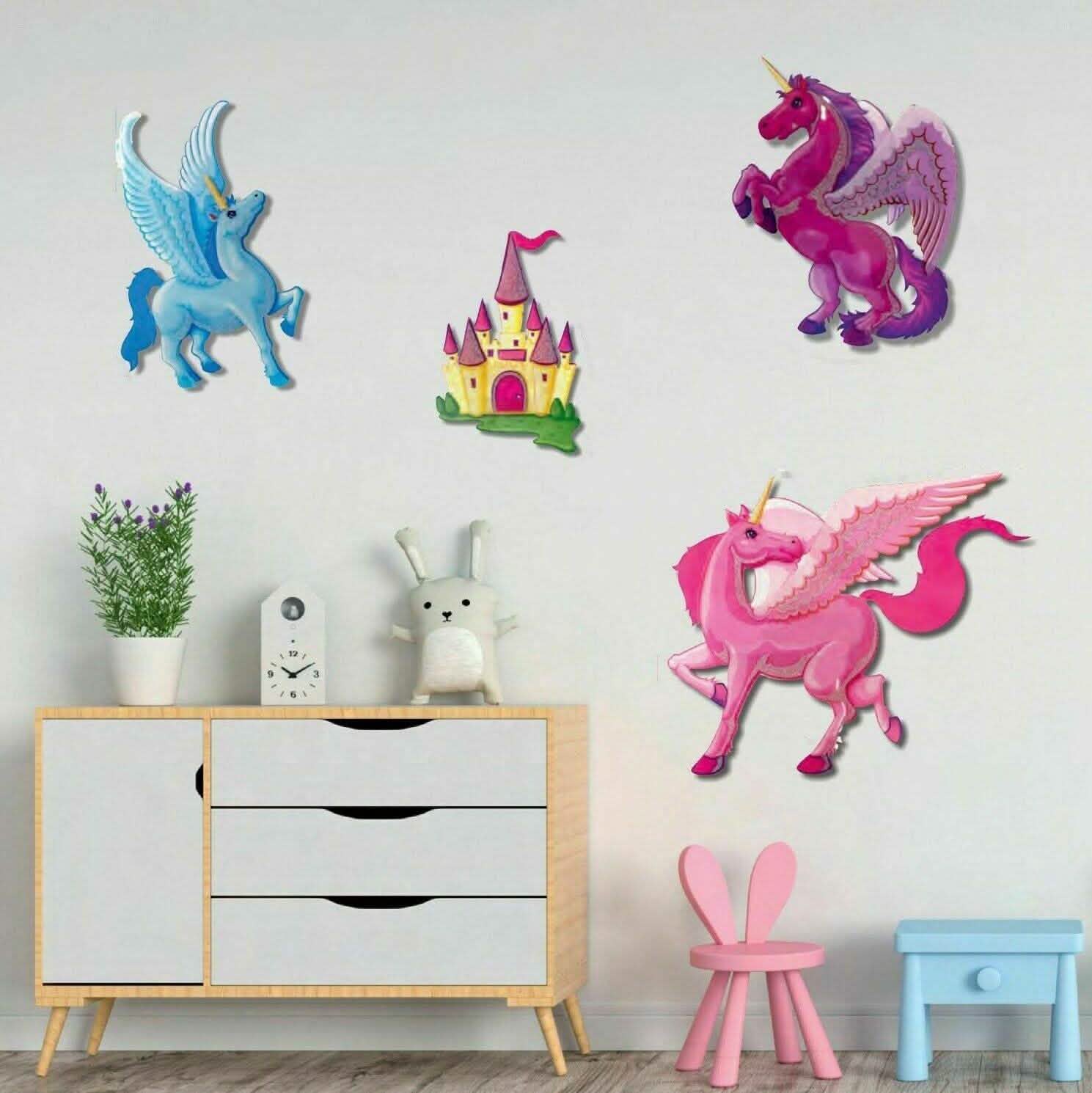 4-Piece: Malkin - Large Unicorn 3D Wall Decal Stickers Set DailySale