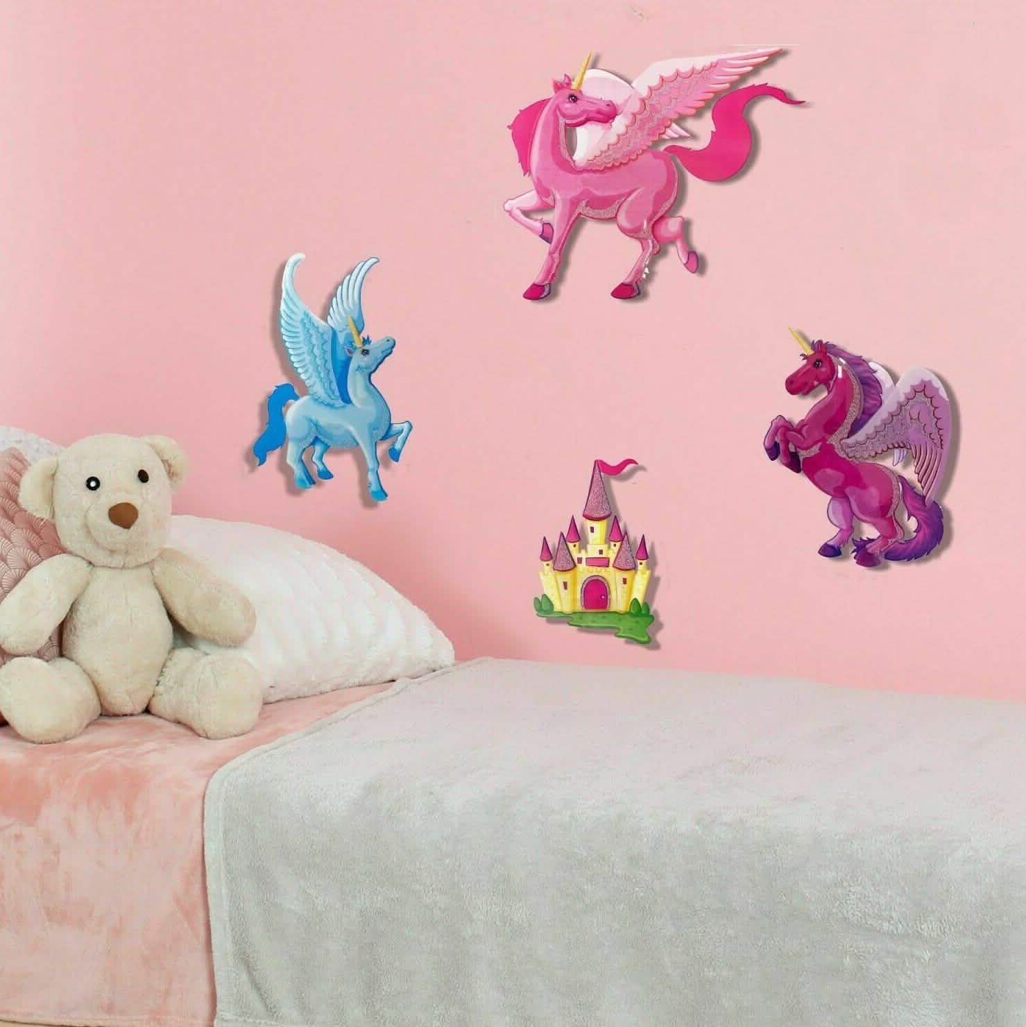 4-Piece: Malkin - Large Unicorn 3D Wall Decal Stickers Set DailySale