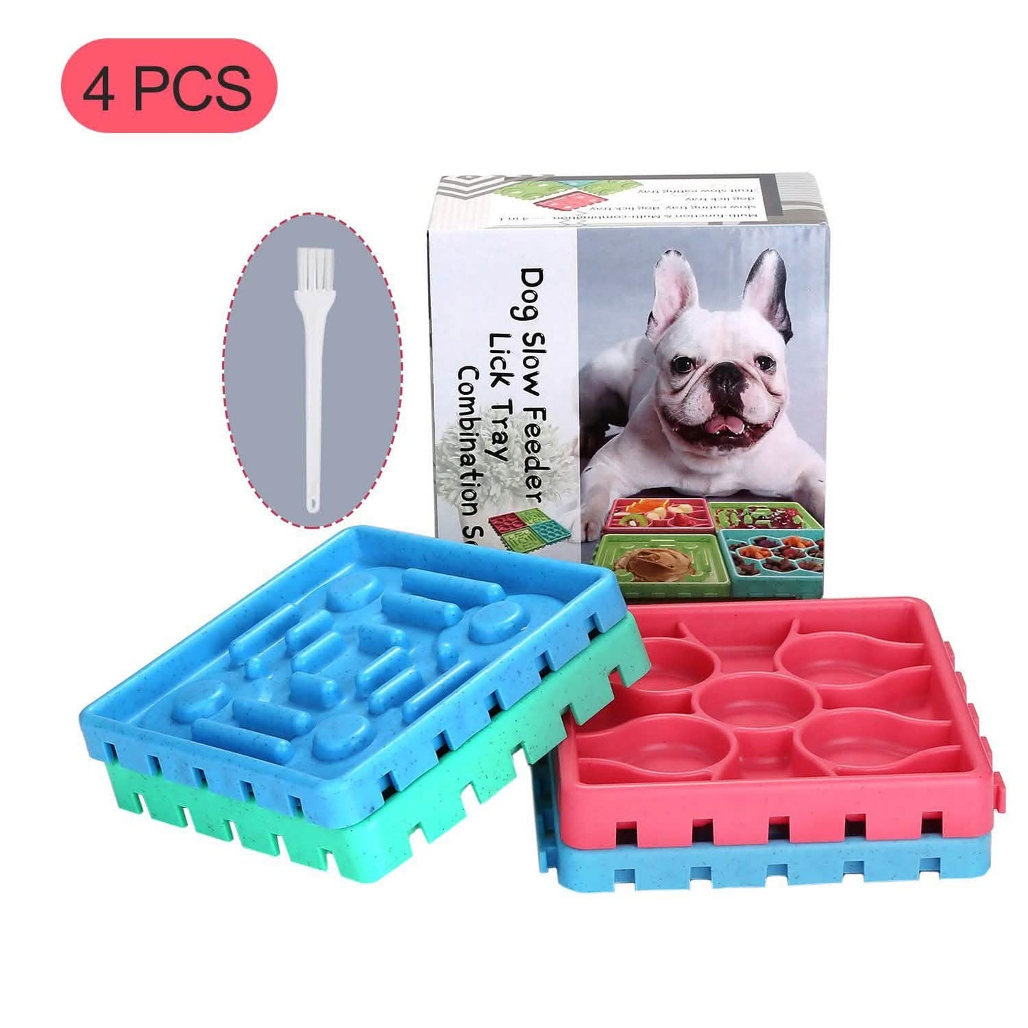 4-Piece: Pet Slow Feeder and Licking Tray Set DailySale