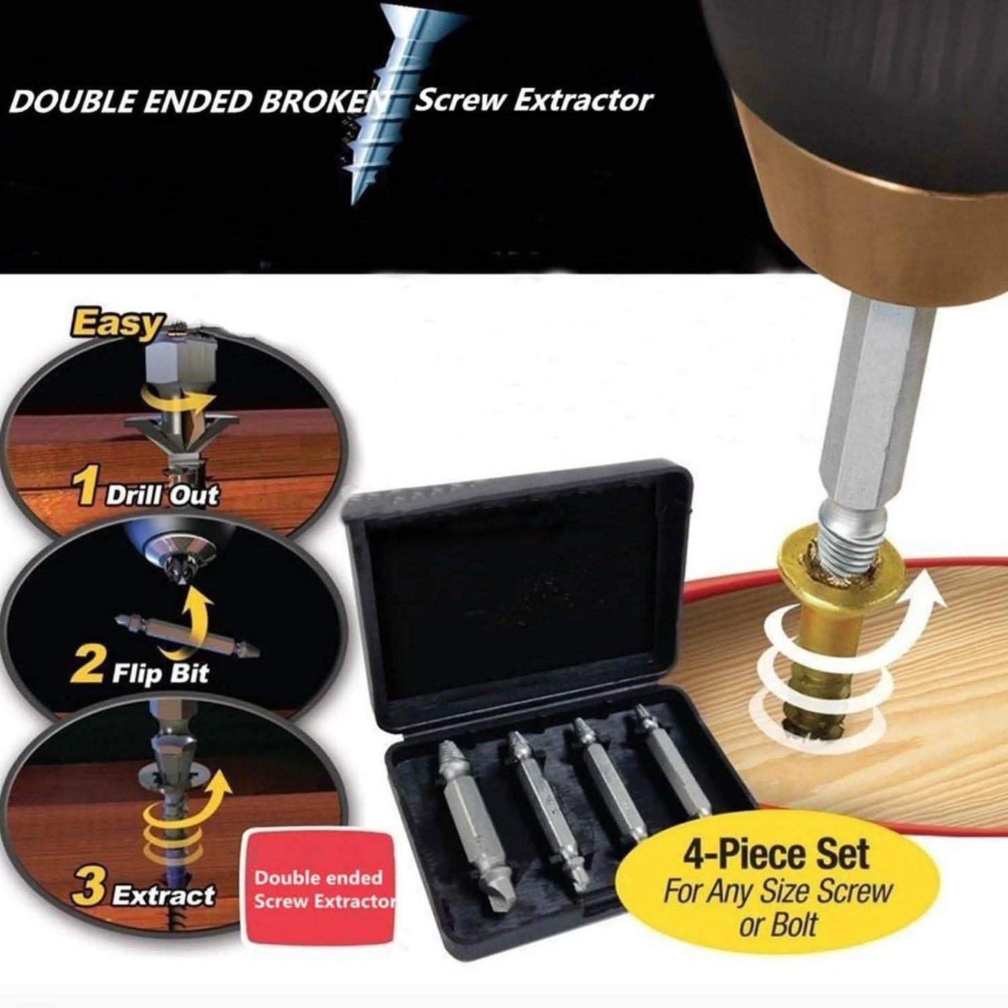 4-Piece Set: DrillPro Double-Sided Damaged Screw Extractors DailySale