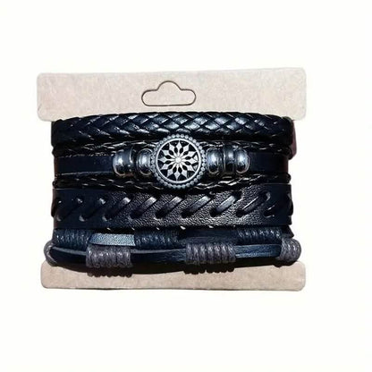 4-Piece Set: Exquisite Vintage-Style PU Leather Woven Handmade Charm Bracelets for Men DailySale